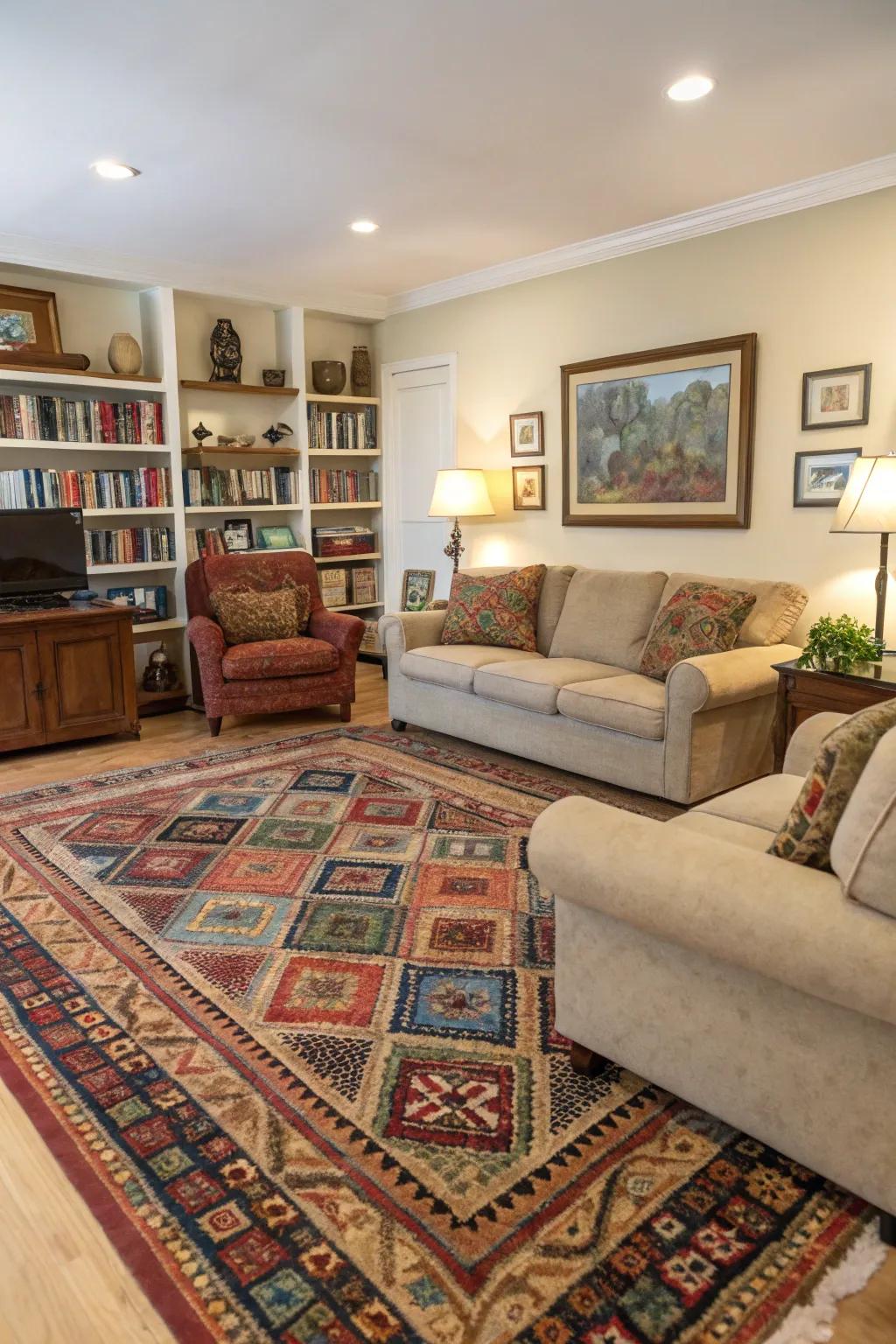 Rugs help define and anchor living spaces.