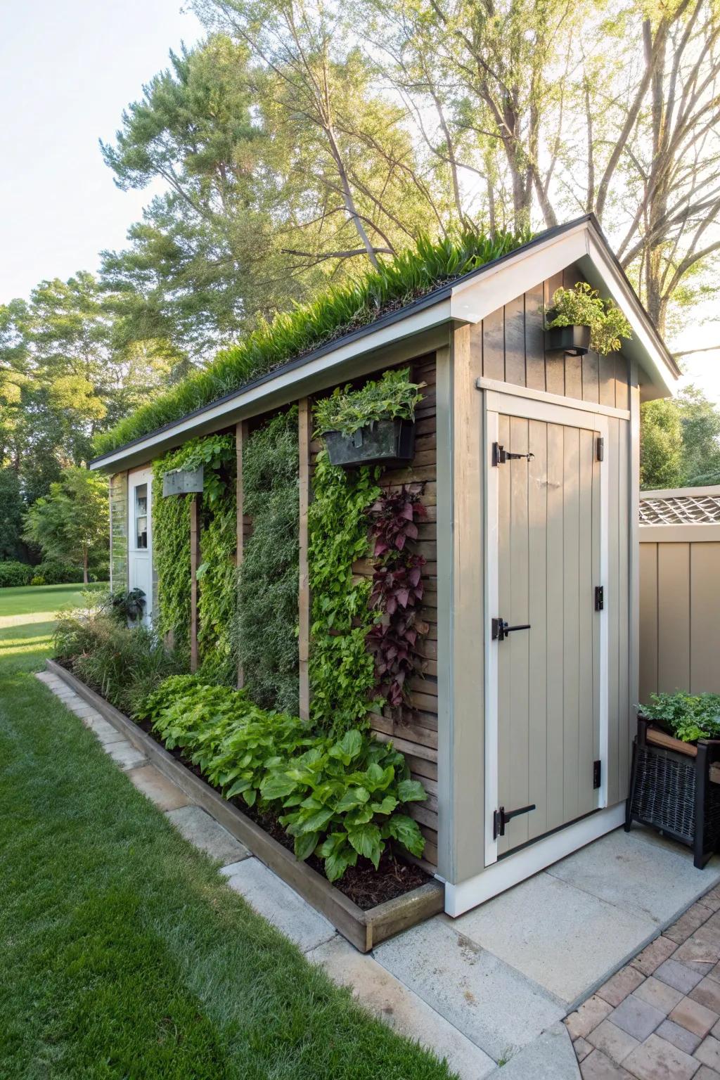A vertical garden turns your shed wall into a living piece of art.