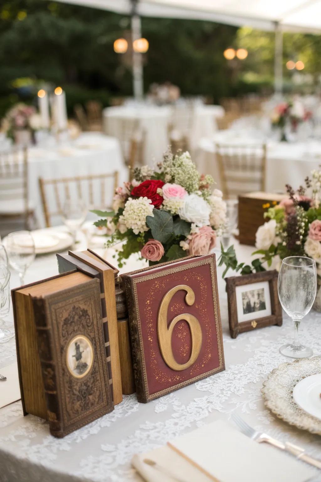 Creative table designations displayed in literature introduce character and charm.