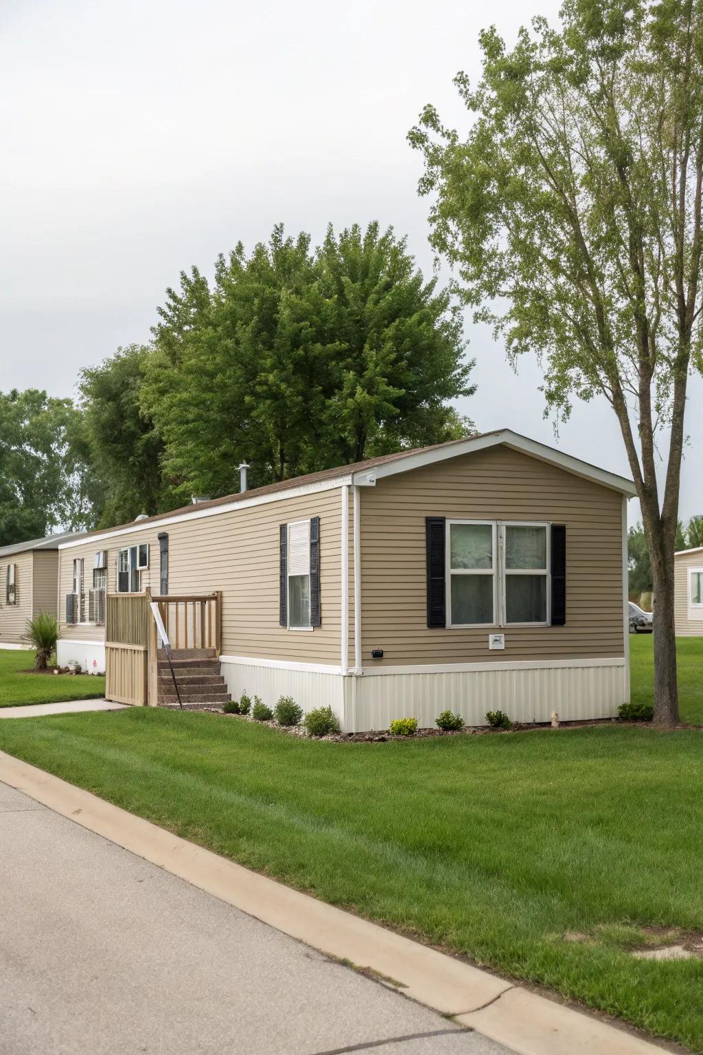 Sophisticated neutrals deliver a serene, refined backdrop for your mobile home.