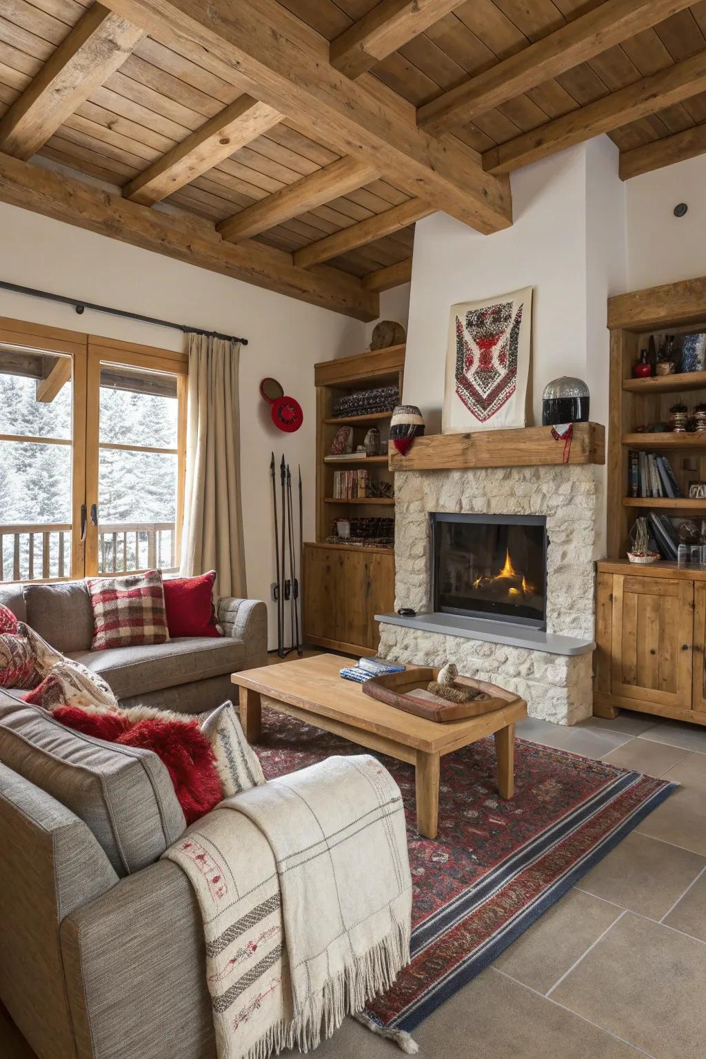 Perfect your ski decor with rustic timber furnishings.