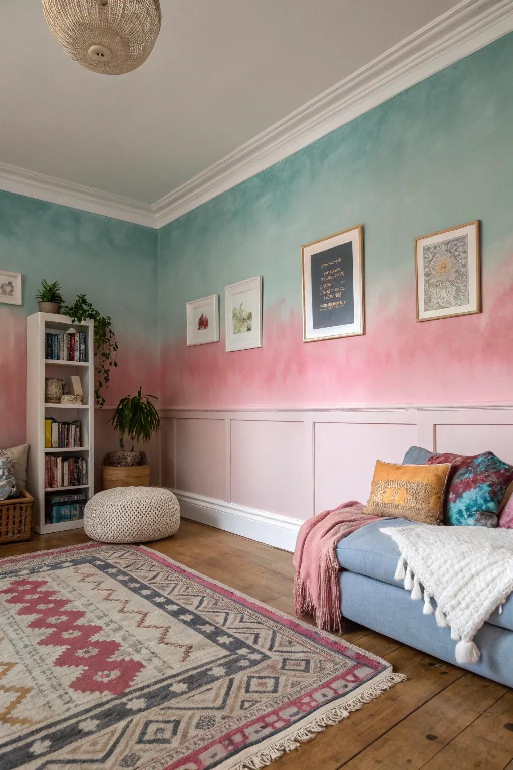 Ombre paint on skirting boards creates an artistic effect.