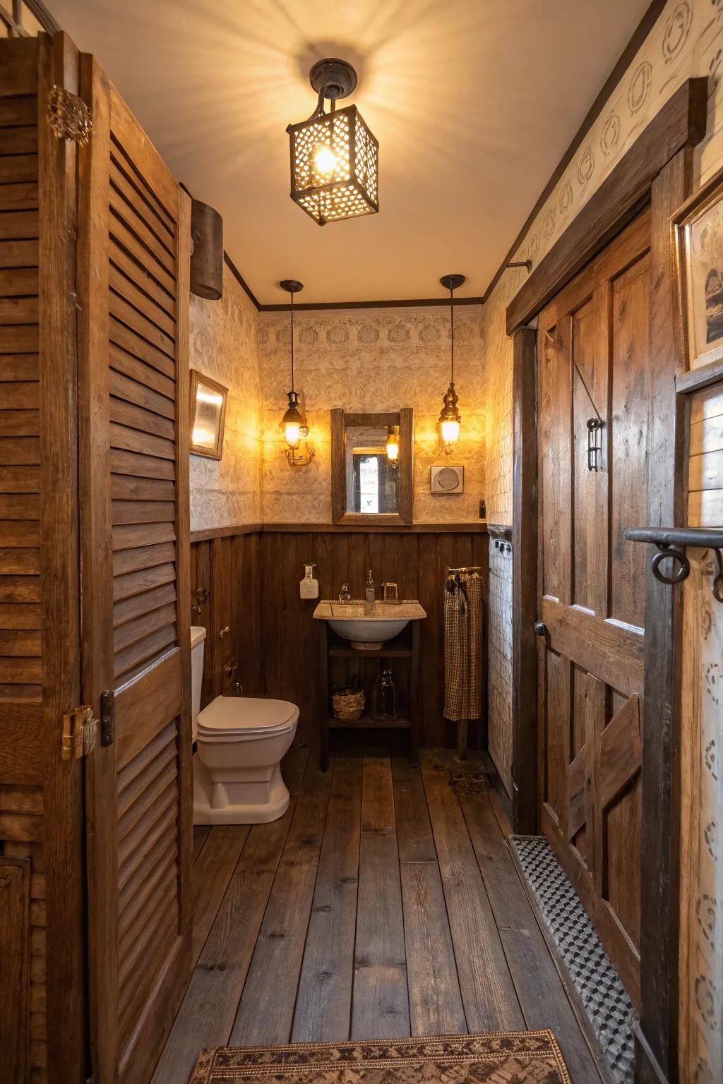 Bar style swinging doors intermingle vintage panache alongside pragmatic performance.