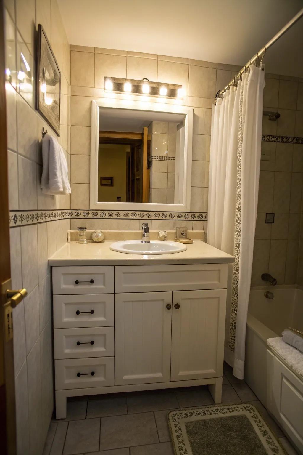 Below-cabinet lights enhancing the countertop area.