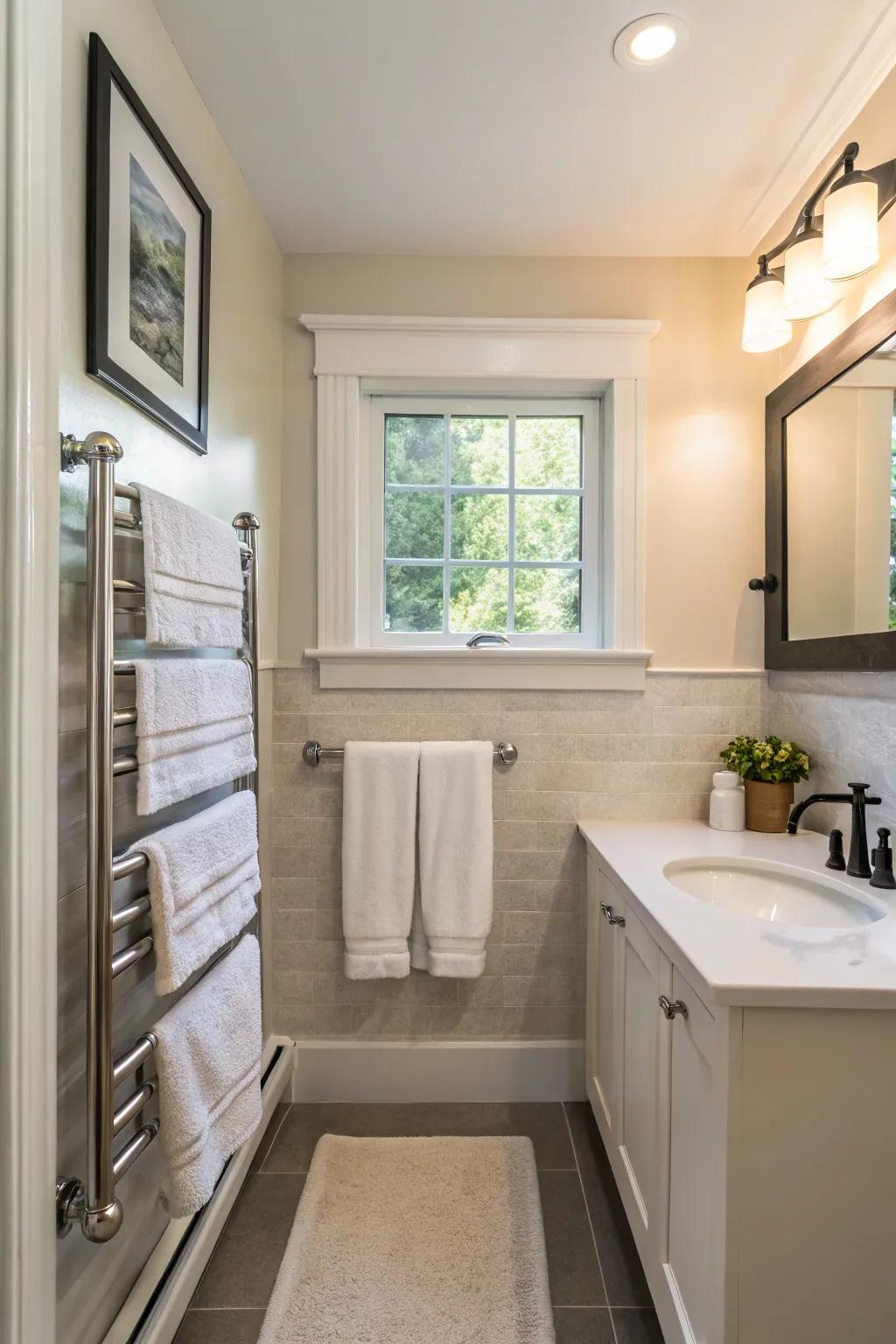 Enjoy a modern and minimalistic storage option with magnetic towel bars.