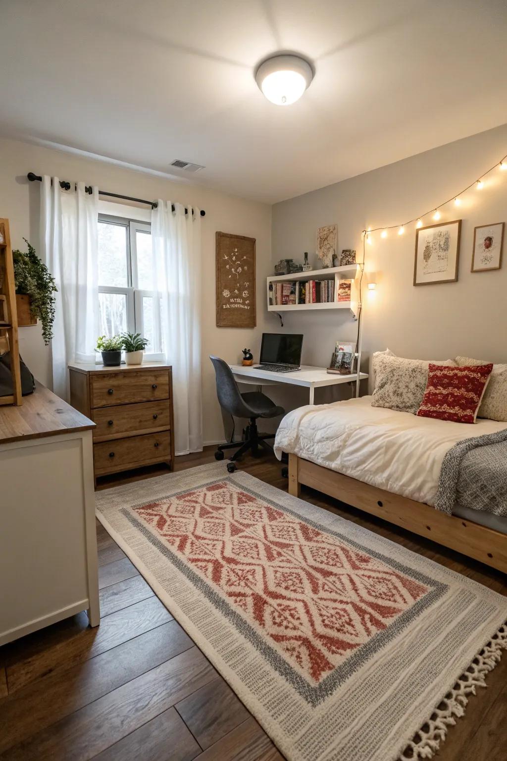 Floor textiles assist in demarcating zones within a region.