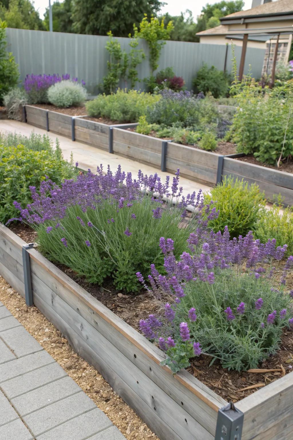 Lavender excels in elevated beds, providing effortless care and unmatched beauty.