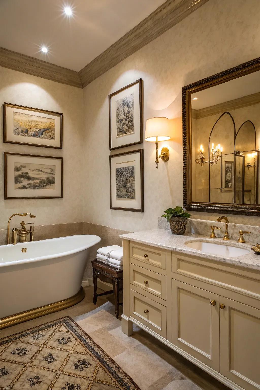 Artistic pieces add personal flair and sophistication.