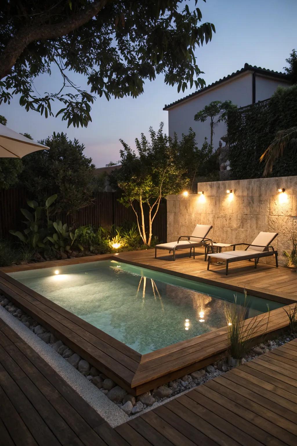 A buoyant patio delivering a pool a unique edge.