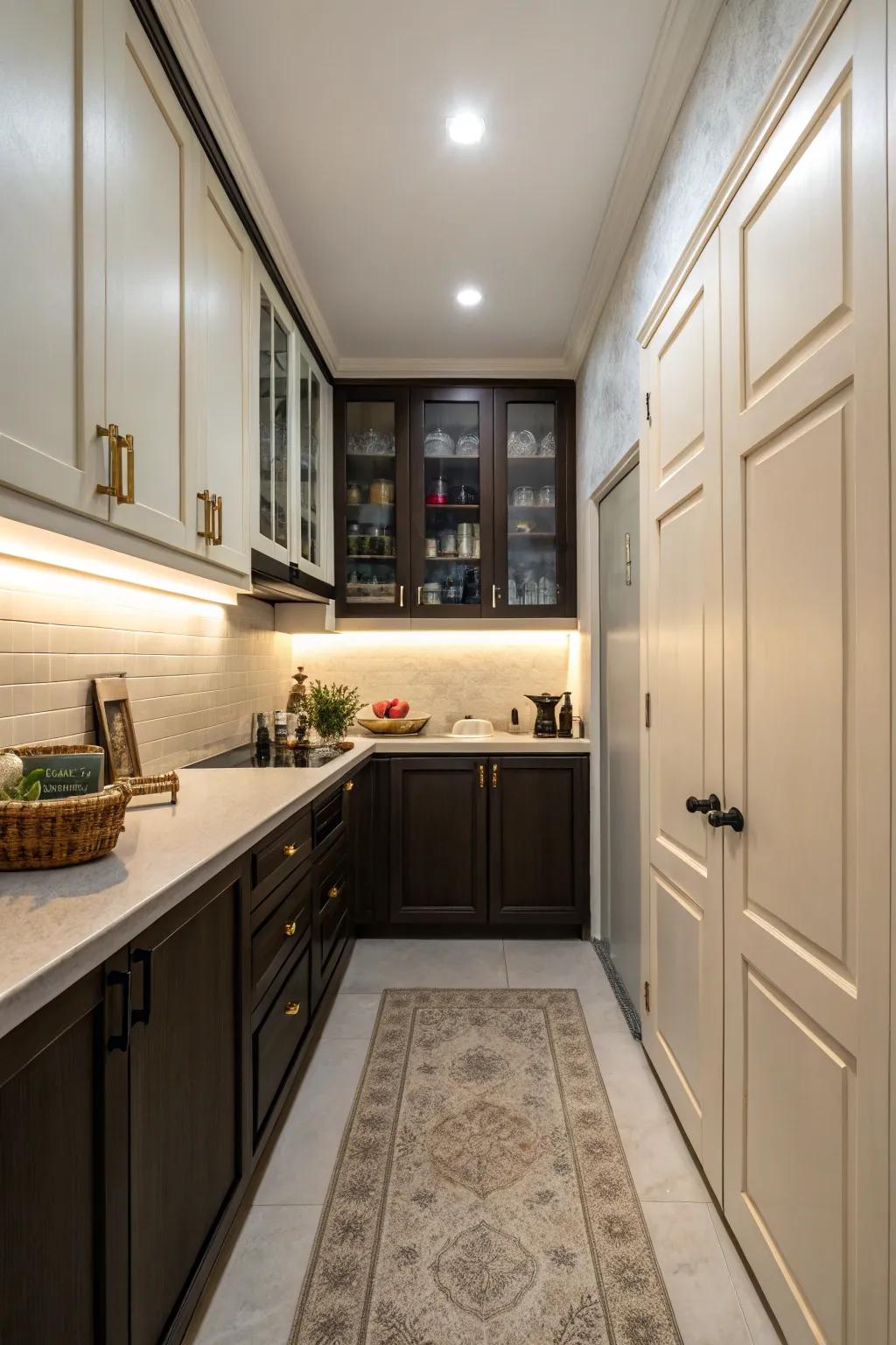 Two-tone cabinets add visual interest and depth.