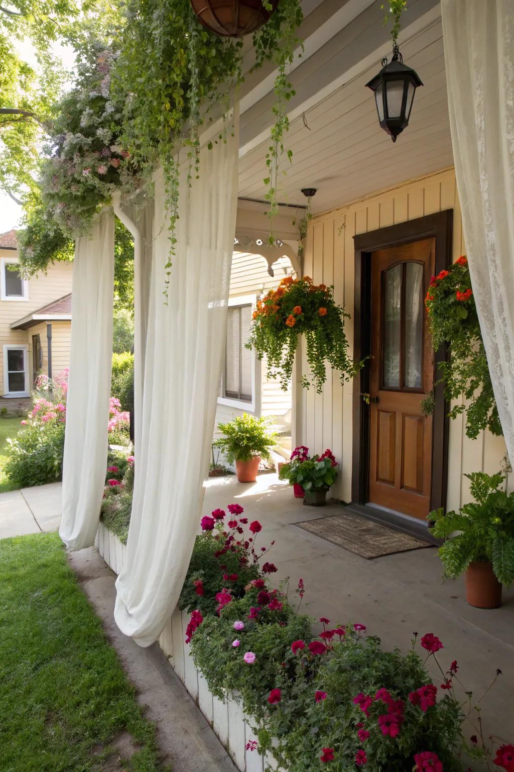Drapery planters contribute a revitalizing touch of nature to your porch.