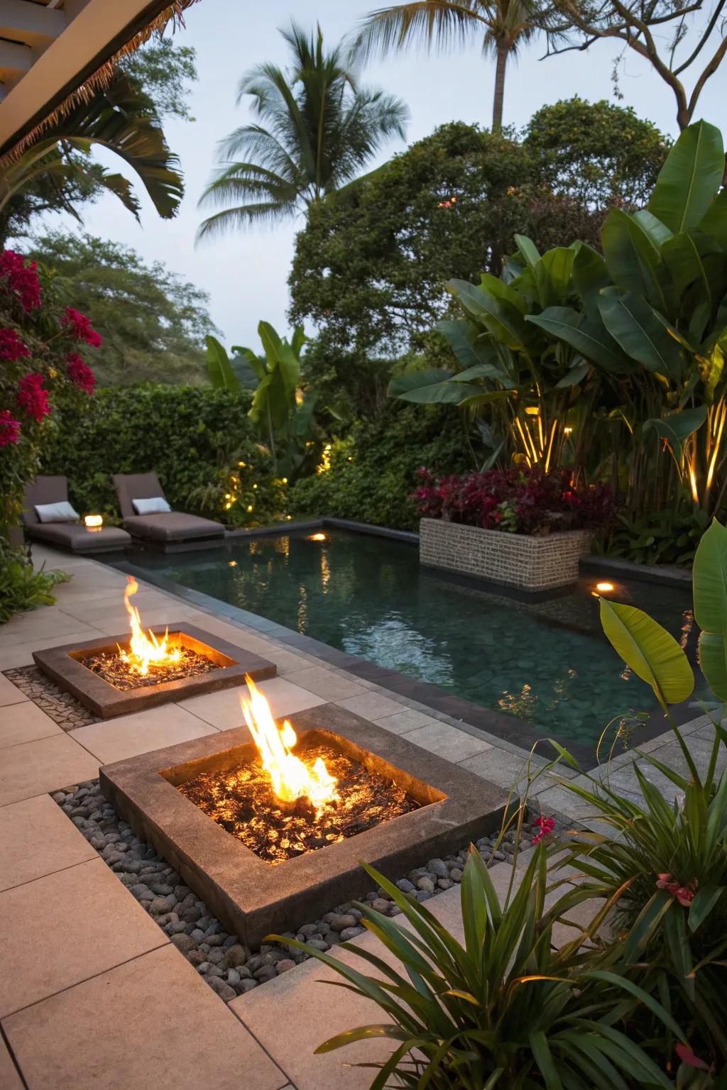 Flame components infuse warmth and atmosphere into your tropical escape.