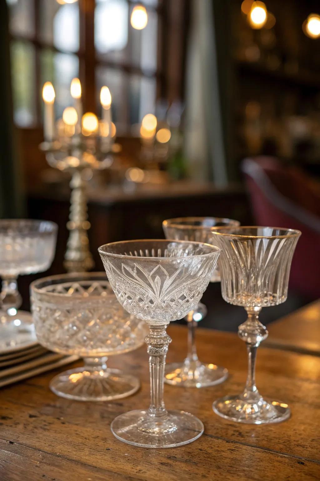 Vintage cocktail glasses are a stylish and integral decor element.