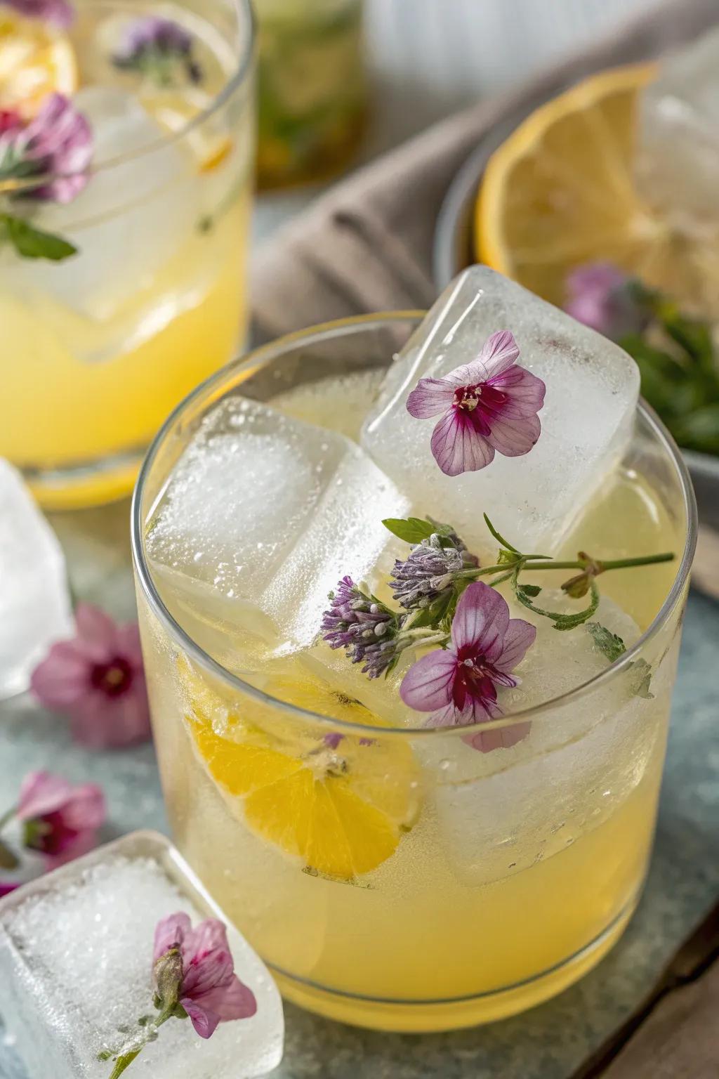 Consumable bloom ice gems introduce a fanciful accent to beverages.