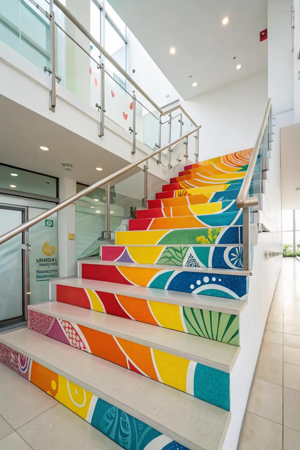 Incorporate personality through the utilization of vibrantly colored painted stair risers.