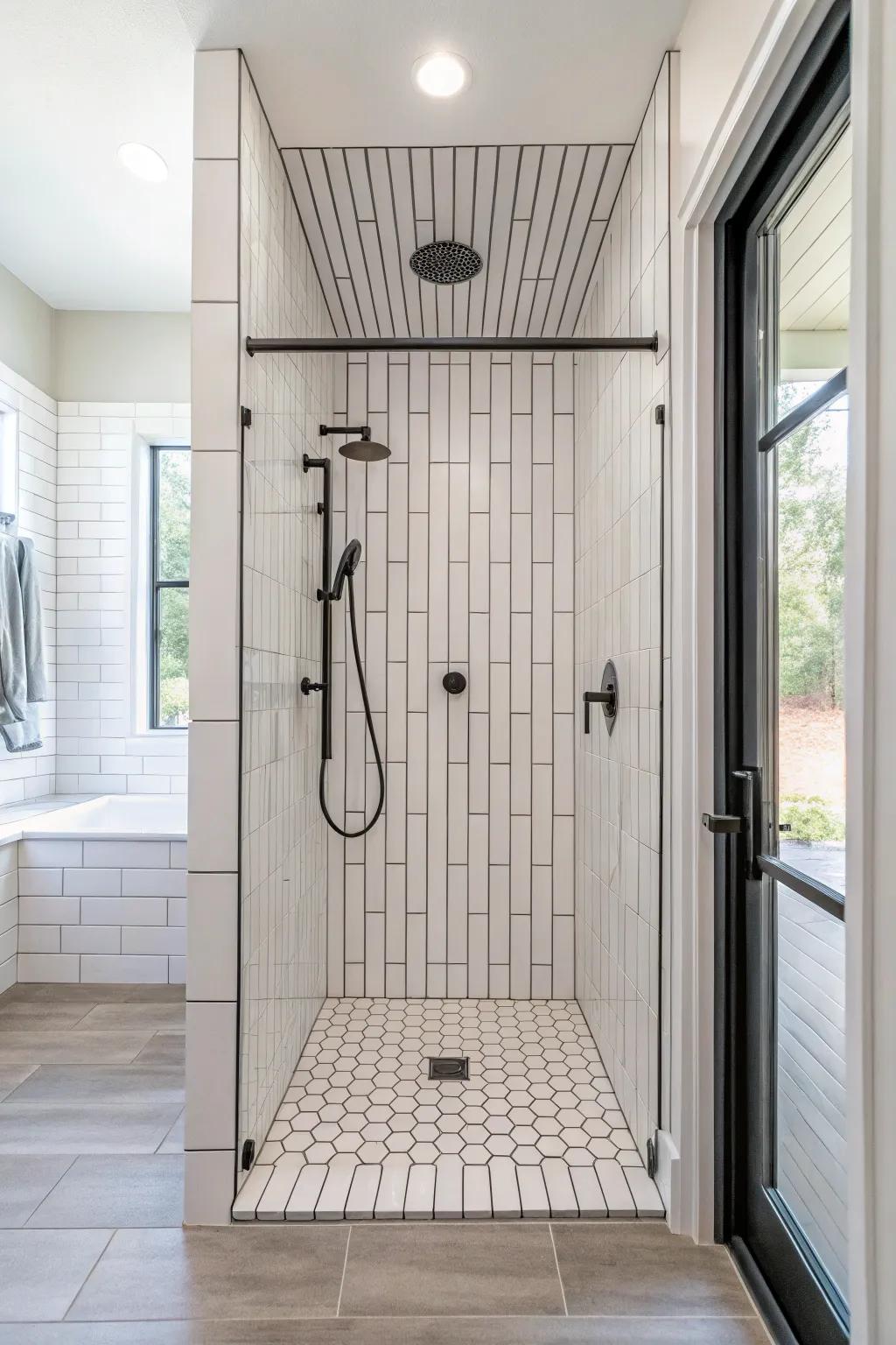 Upright tiles give the impression that a standup shower is taller and more spacious.
