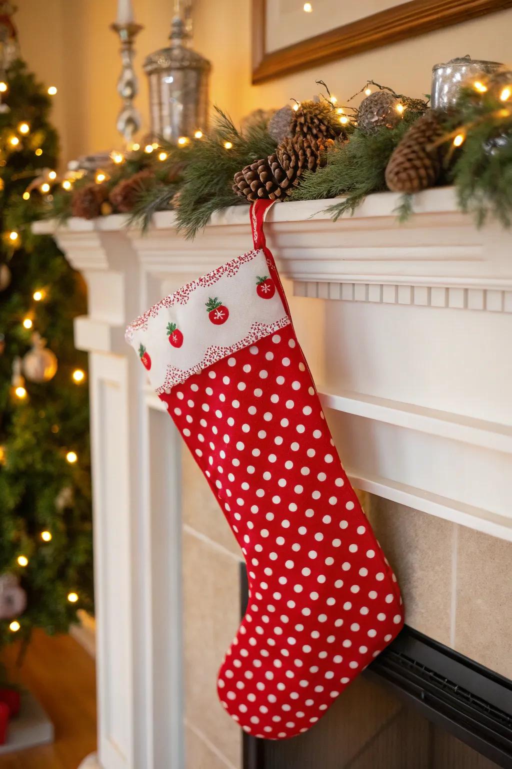 Polka dots contribute a playful elegance.