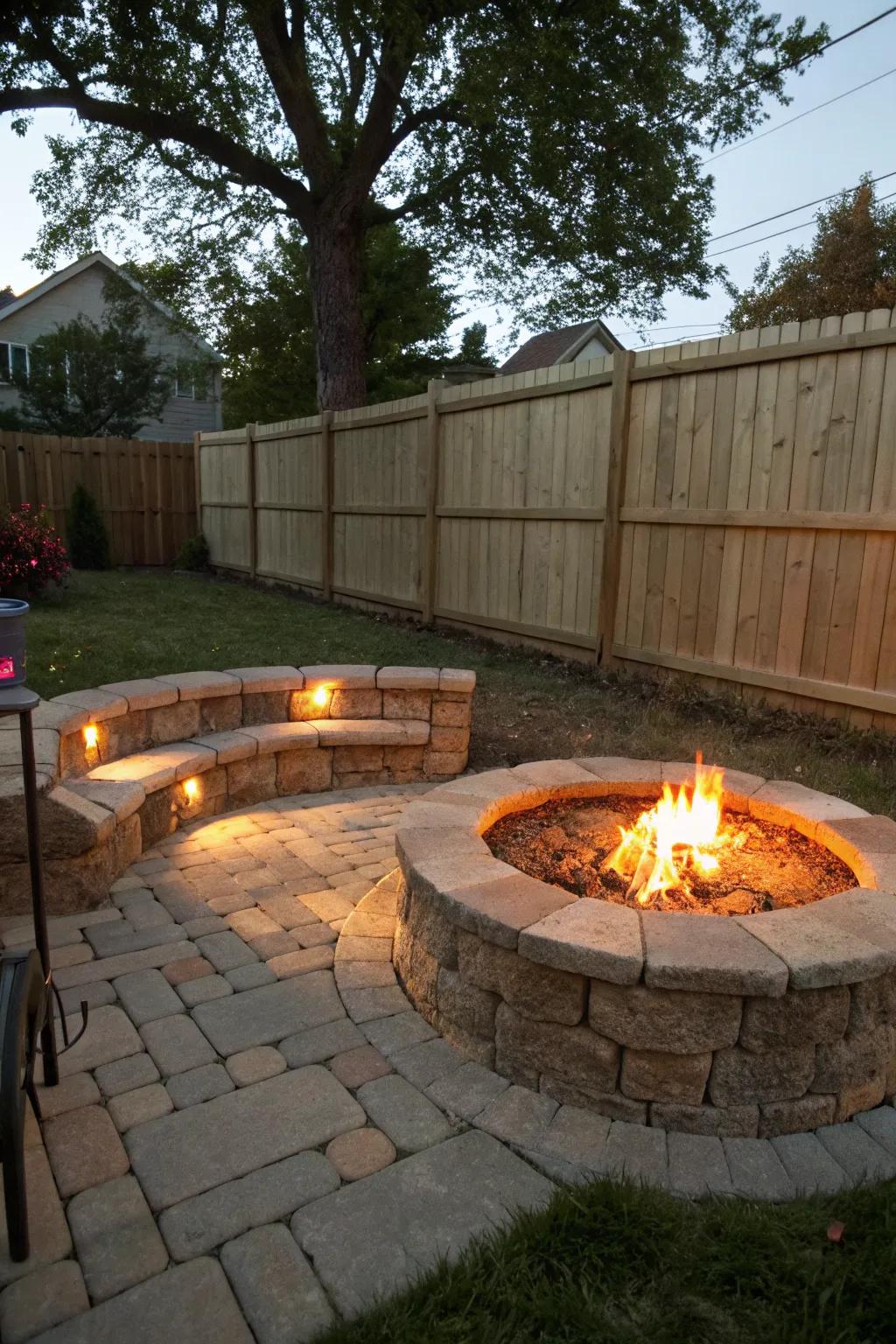 A resilient and pleasant stone fire pit gathering spot.