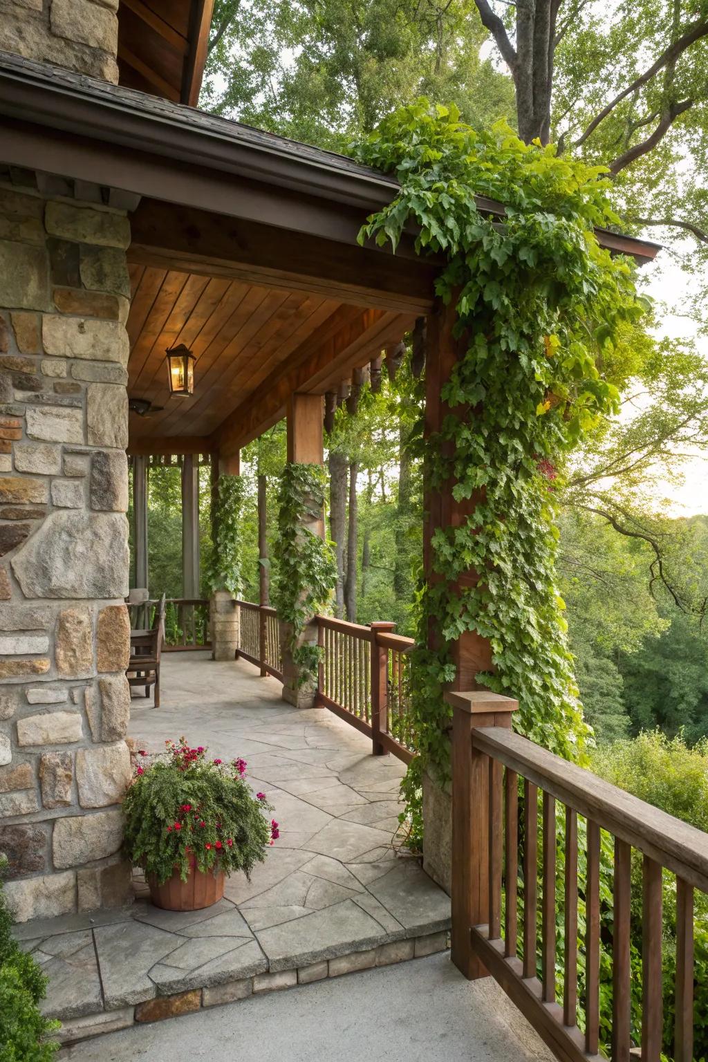Stone and timber fusion crafts a harmonious amalgamation.