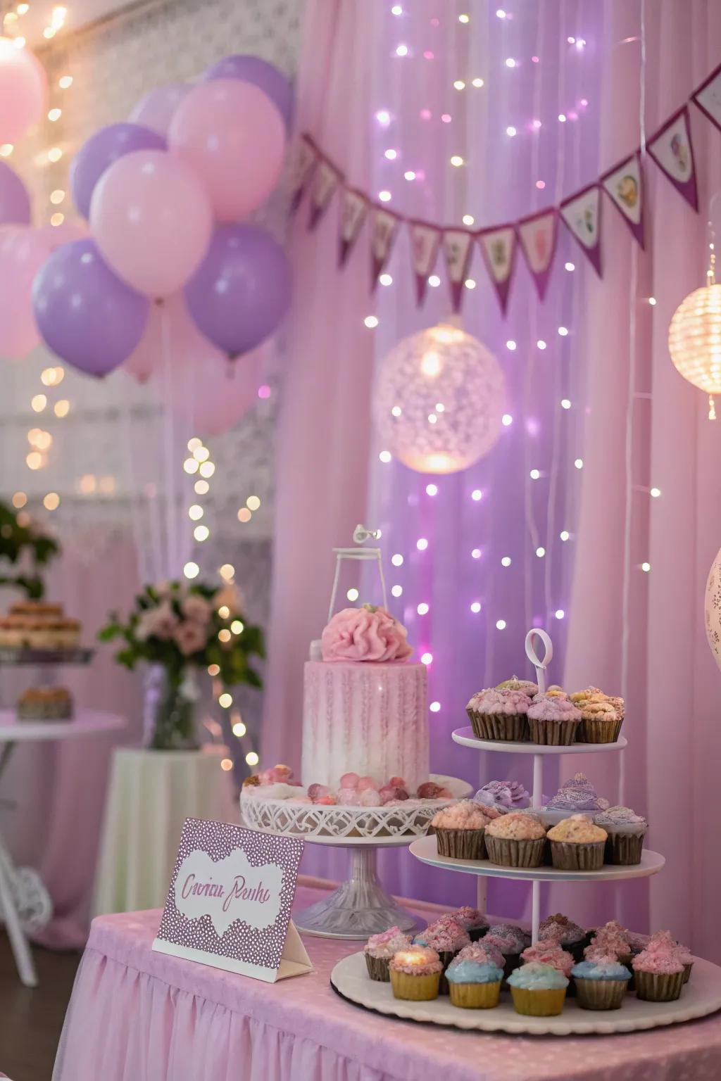 A pastel-themed backdrop establishes a soothing yet festive atmosphere.