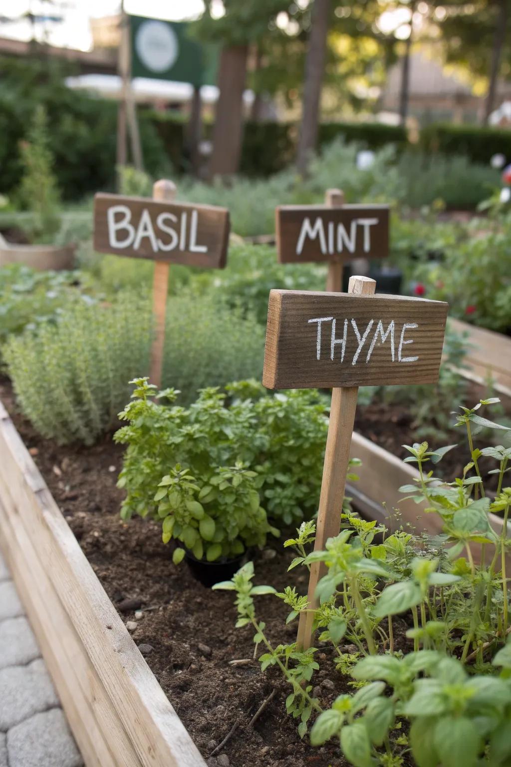 Herb markers introducing charm and clarity into your tea garden.