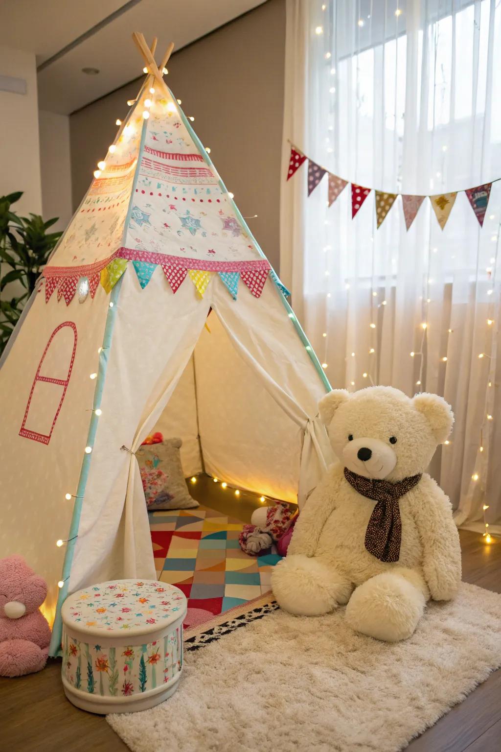 A play section alongside toy characters develops one inviting area.