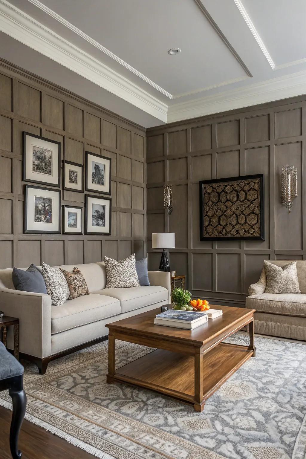 A living area showcasing batten cladding wall texture.