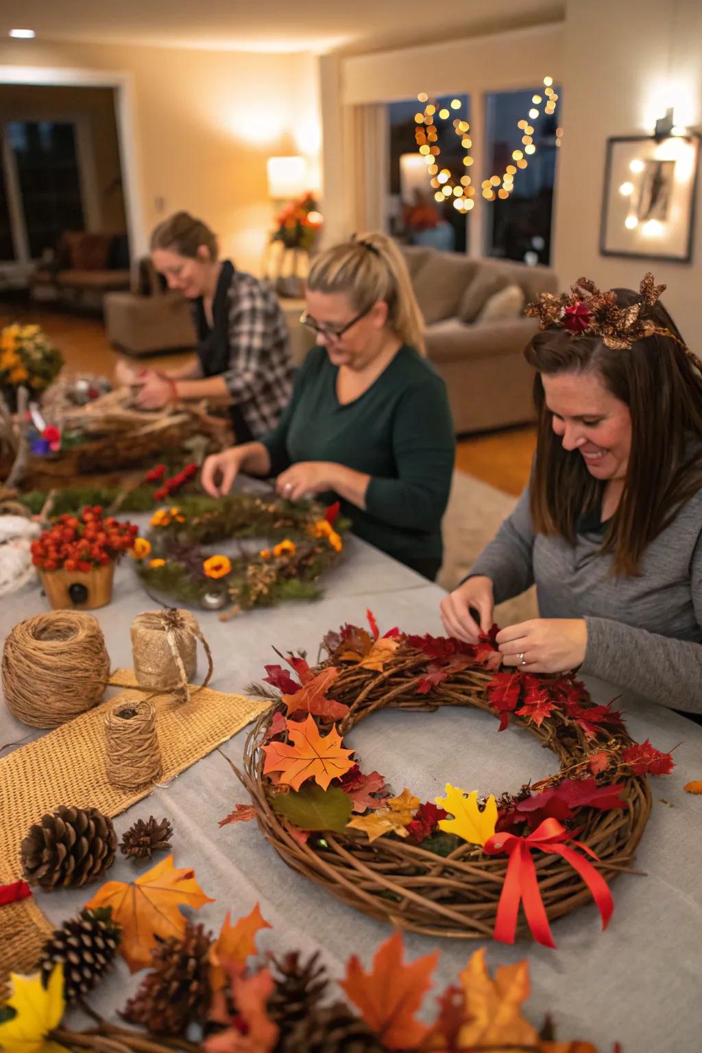 Fashioning wreaths imparts a personalized nuance to Thanksgiving ornamentation.
