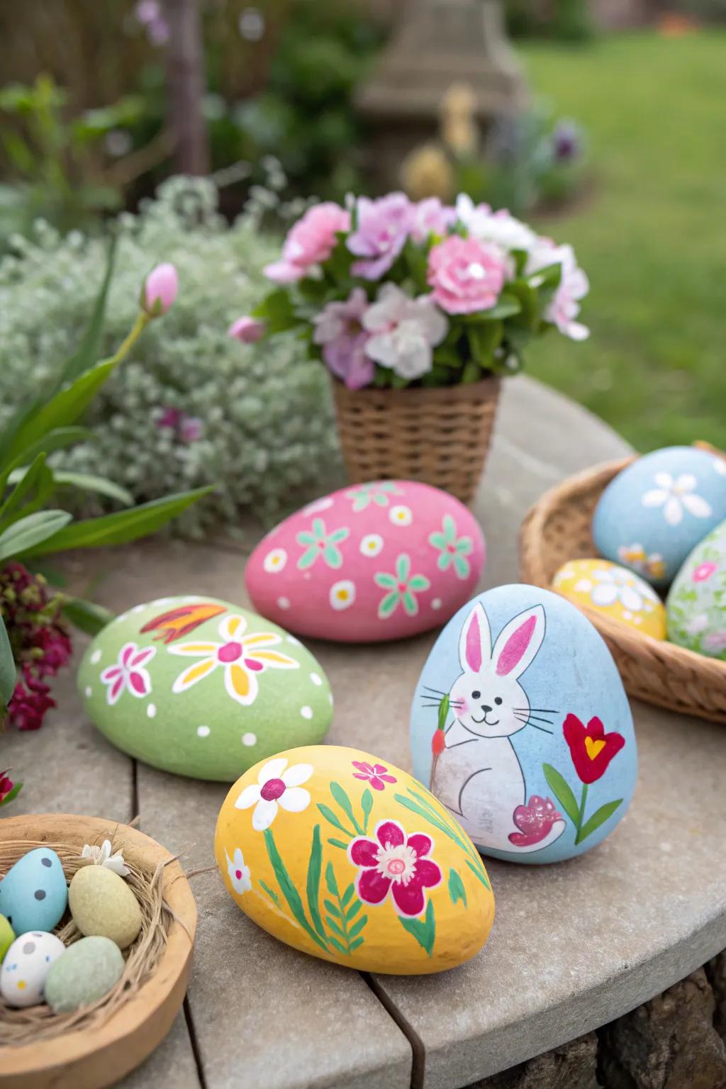 Pigmented Easter stones introducing charm to the garden.