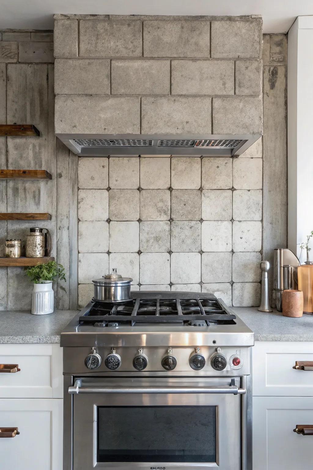 Cement squares bring an urban chic vibe to your cooking area.