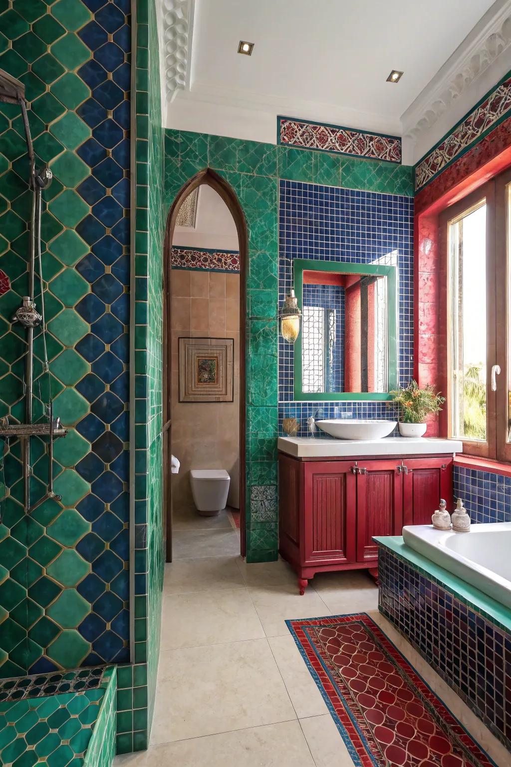Transform your space through bold jewel-toned tiles.
