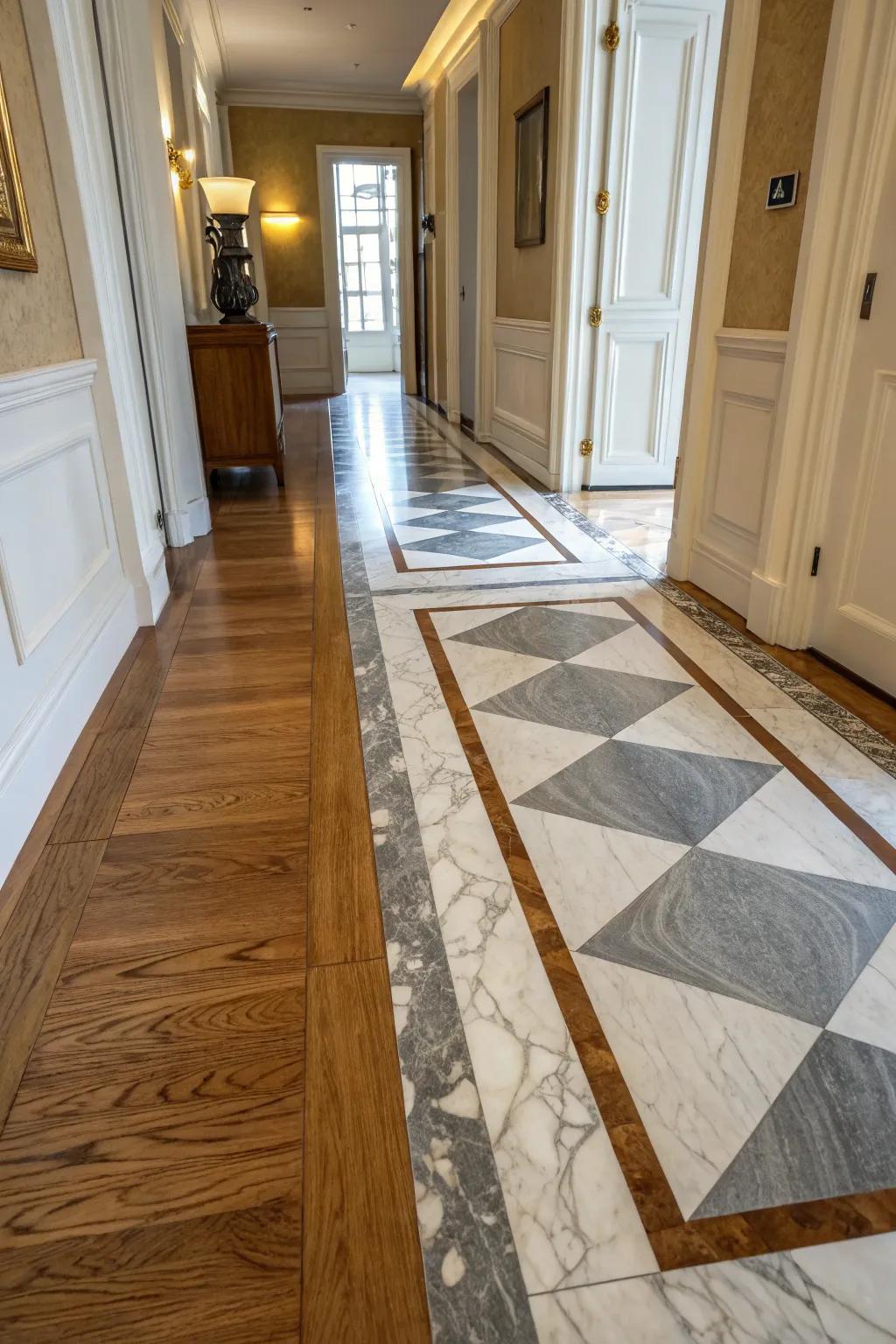 Dual-tone granite tiles fashion a sophisticated transition.