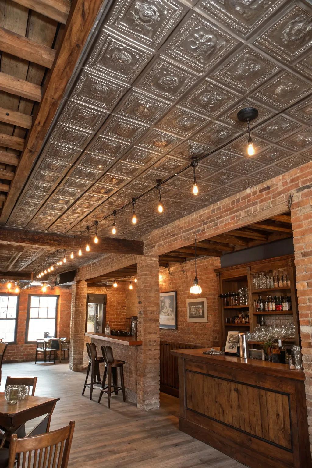 Unfinished tin ceilings for a rustic charm.