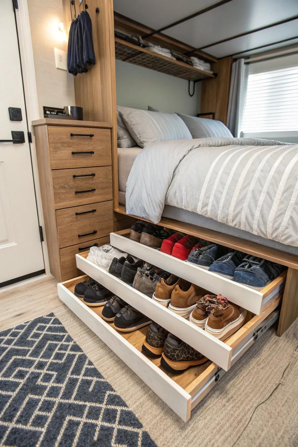 Footwear stored with ease and grace.