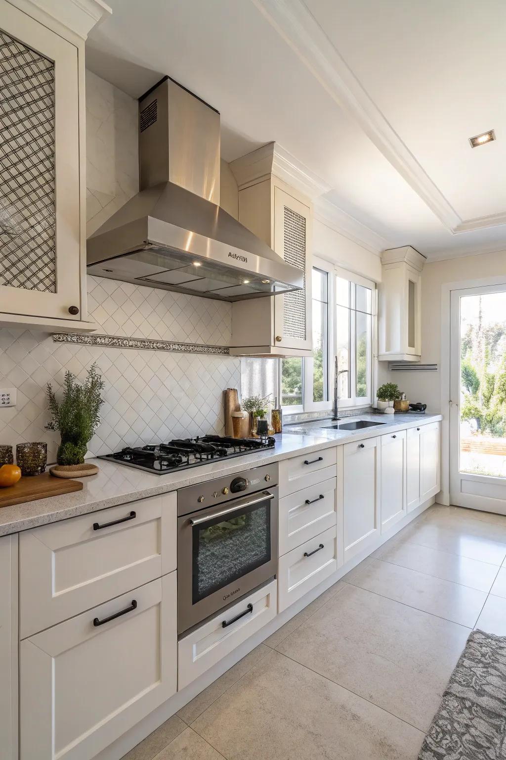 Aerated cabinets afford practicality while upholding an elegant kitchen design.