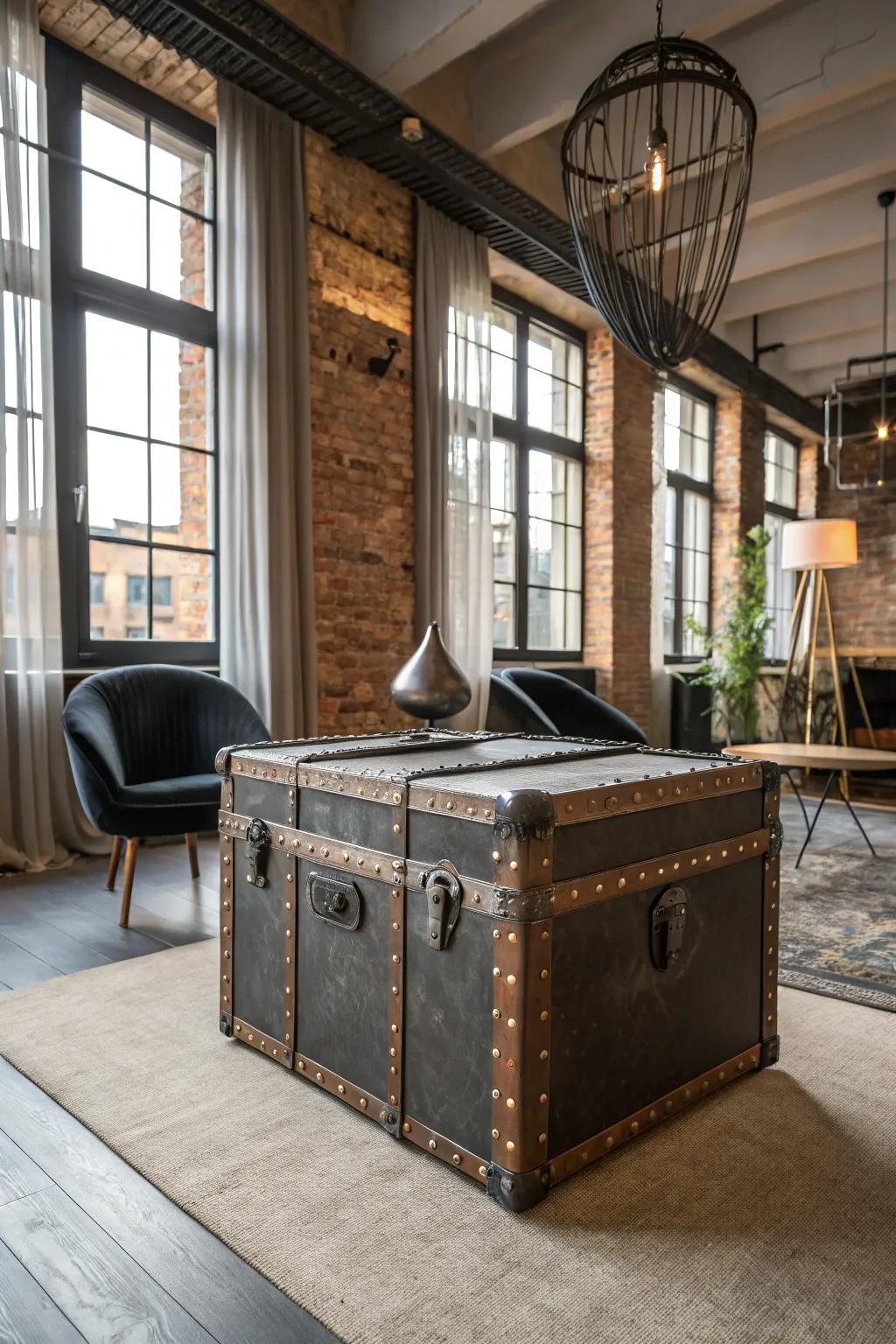Metallic inflections lend your treasure chest an industrial acuity.