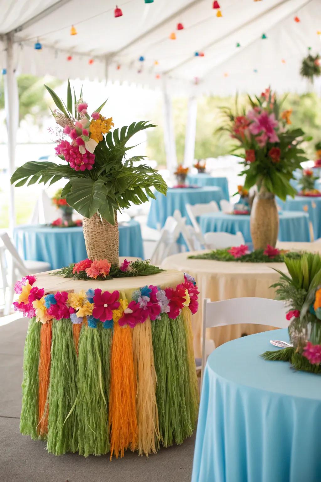 Hula wraps infuse island charm to tables.