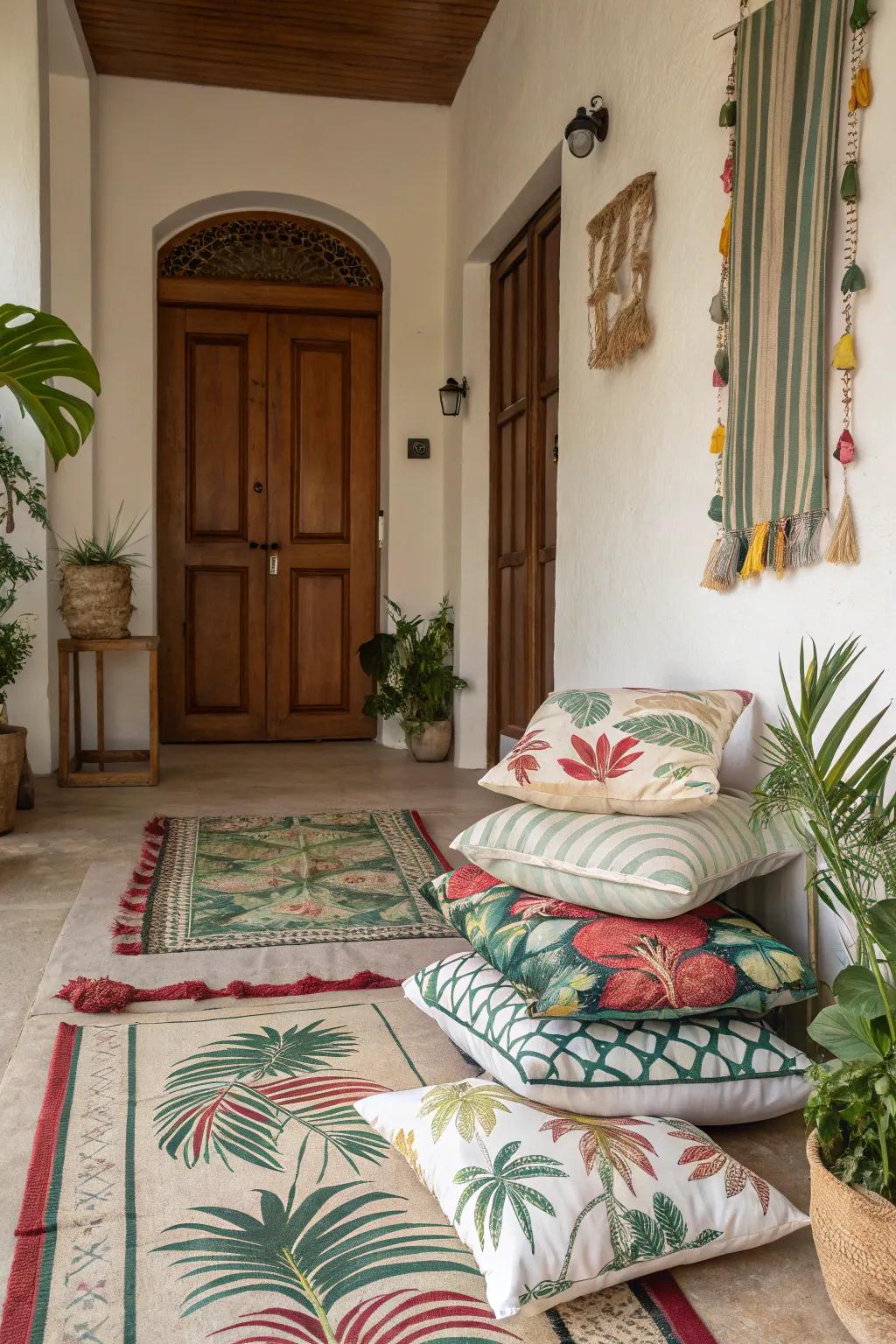 Layered fabrics infuse depth and warmth into your entryway.