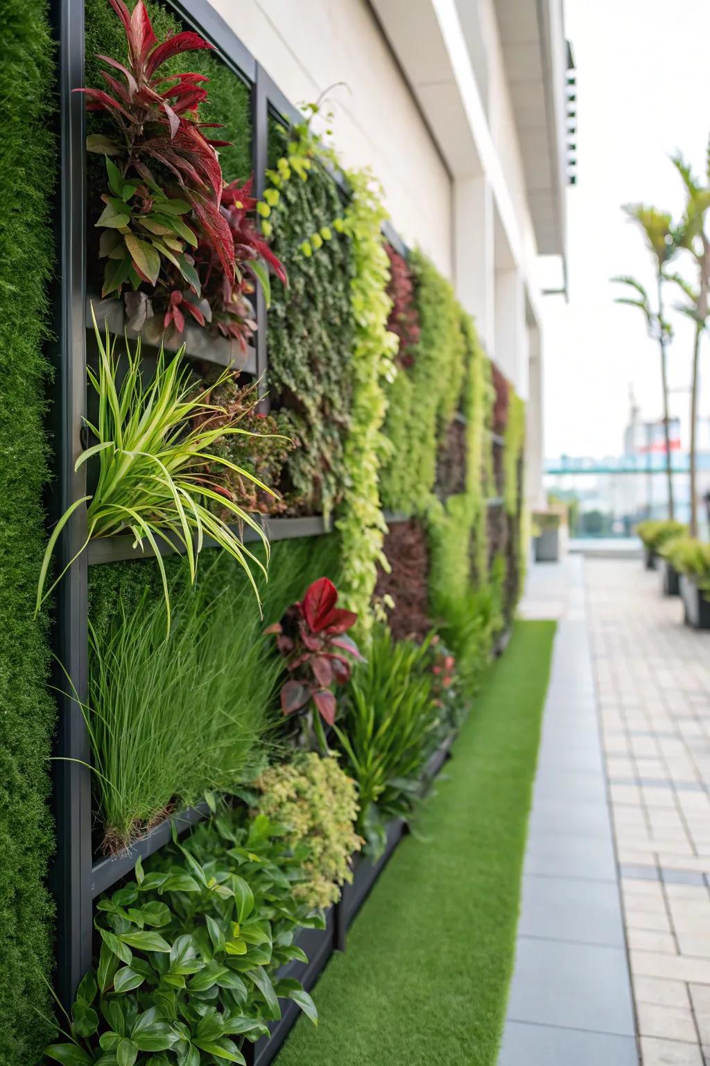 A breathtaking erect synthetic lawn verdant space on the patio.