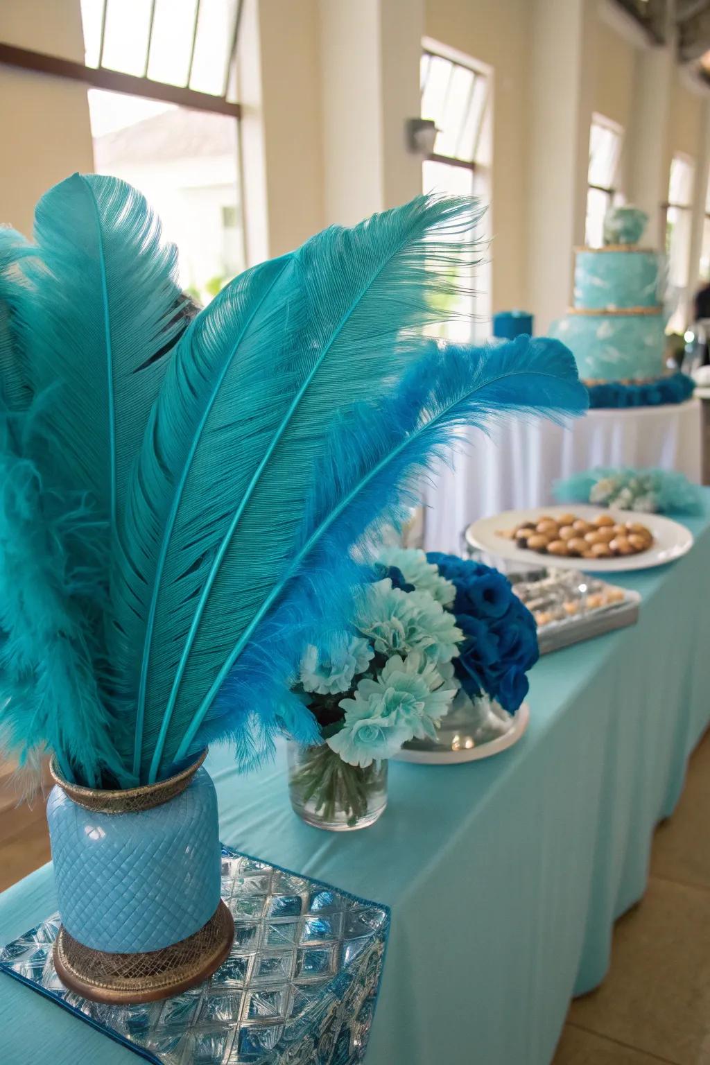 Feathers contribute a whimsical and unforeseen nuance to your table's presentation.