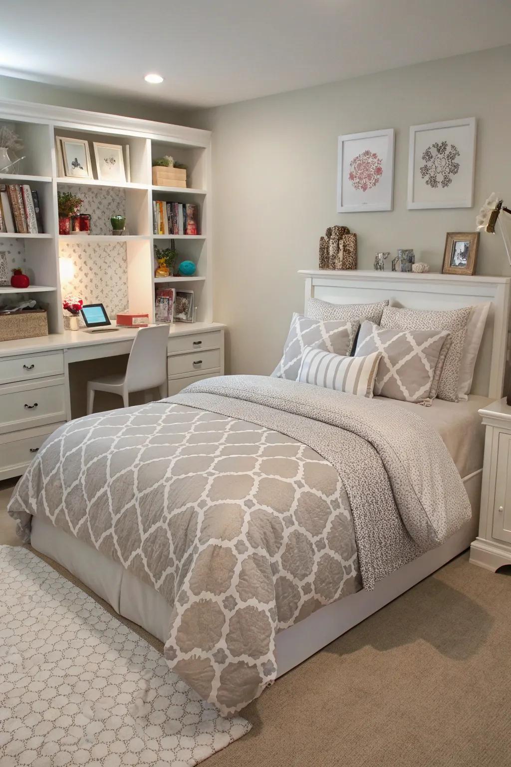 Refined bedding elevates the panache and ease of a tween's boudoir.