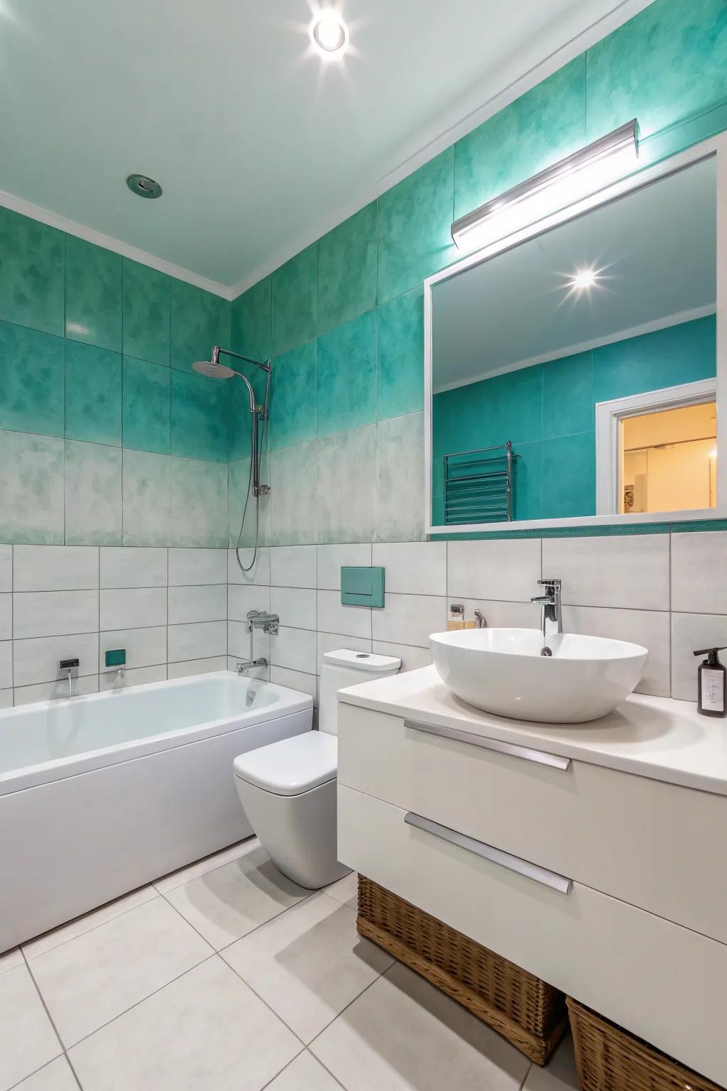 A serene, spa-like bathing area ambiance achieved through gradient walls.