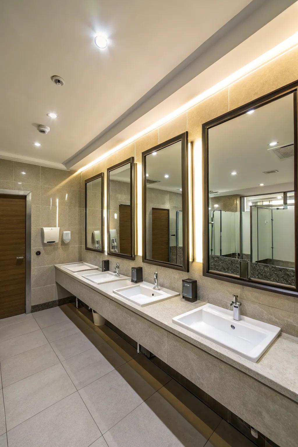 Reflecting glass amplifies illumination and cultivates the deception of greater area.