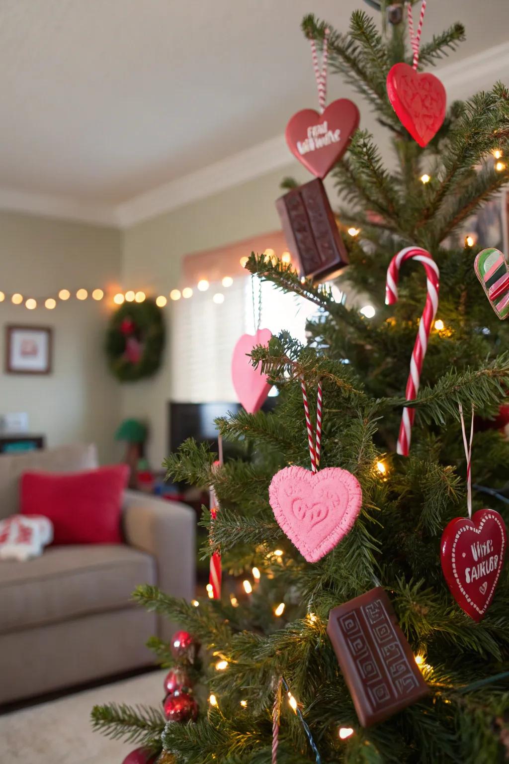 Confection hearts infuse a playful and saccharine element into your Valentine's tree.