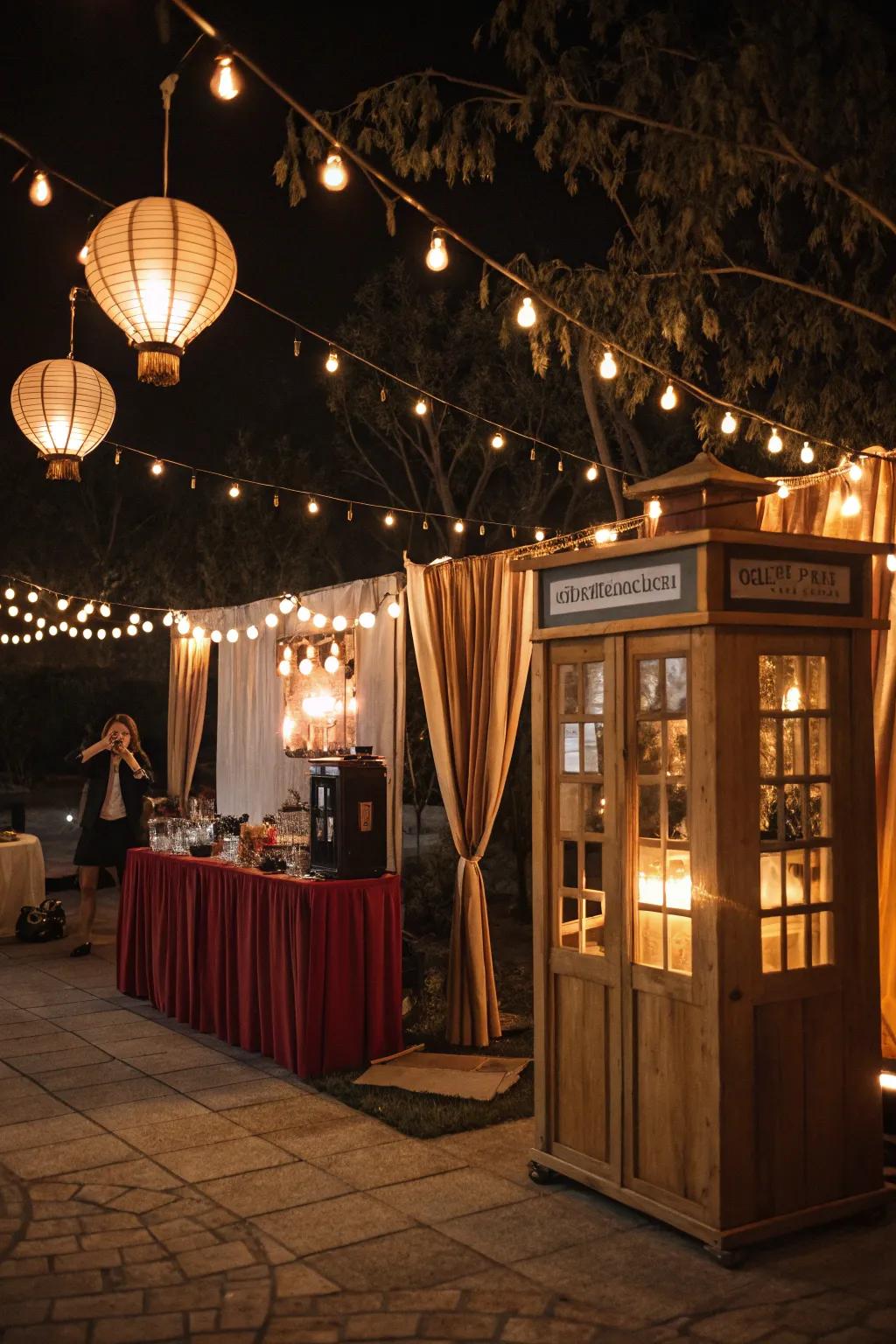 Thematic illumination elevates the sentiment of vintage booths.