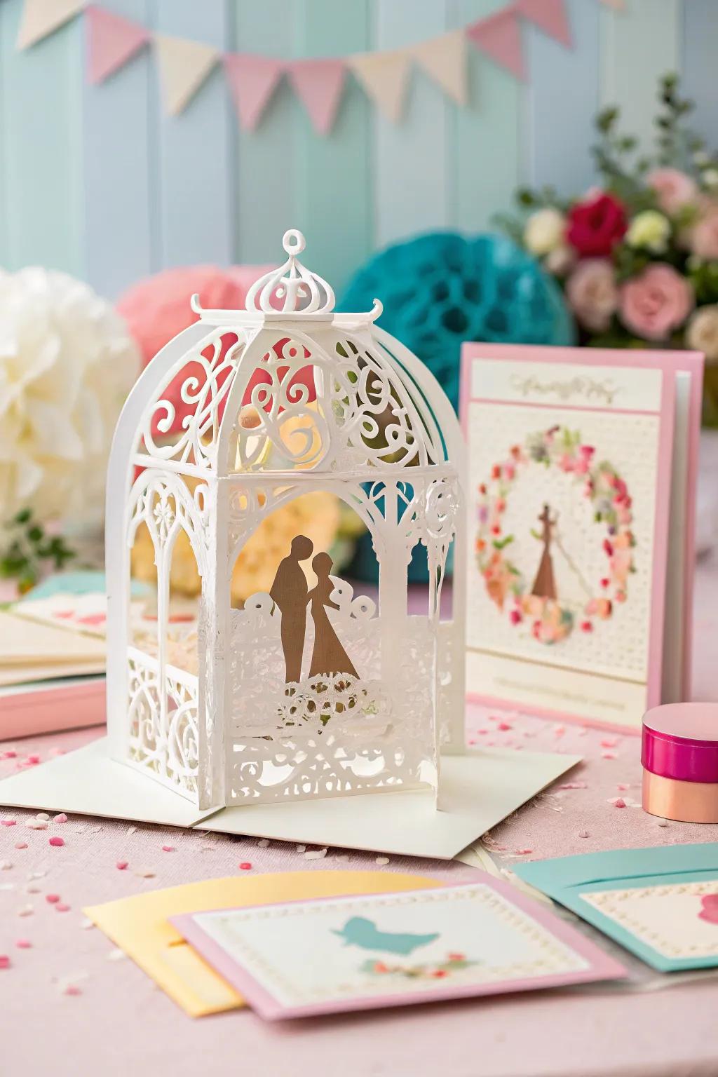 Interactive wedding announcement showcasing a playful pop-up design.