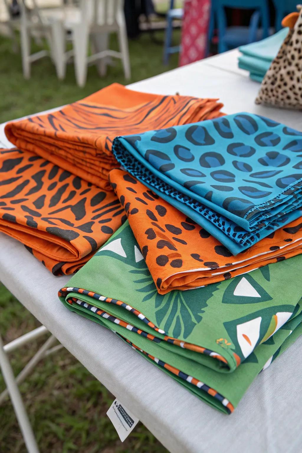Creature motif bandanas introduce flair to celebration wardrobes.