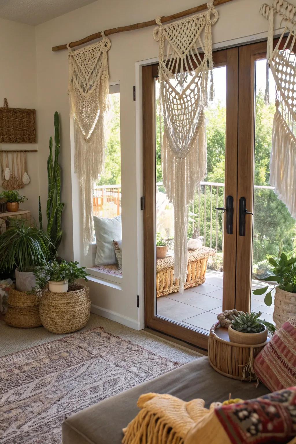 Knotted textile window accents offer a bohemian-chic and creative solution.