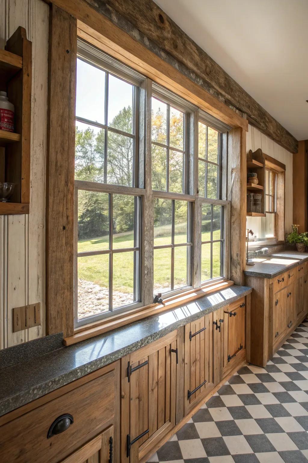 Country type window frames project rustic elegance.
