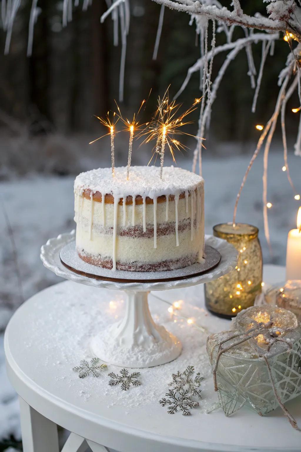 Gleaming sugar frost formations conjure a dramatic effect atop this cake.
